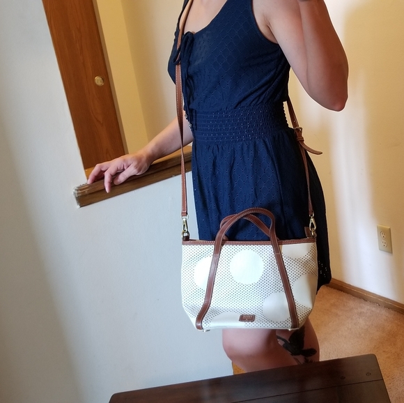 Fossil Ava Satchel, Dot - White and Brown - Picture 12 of 13